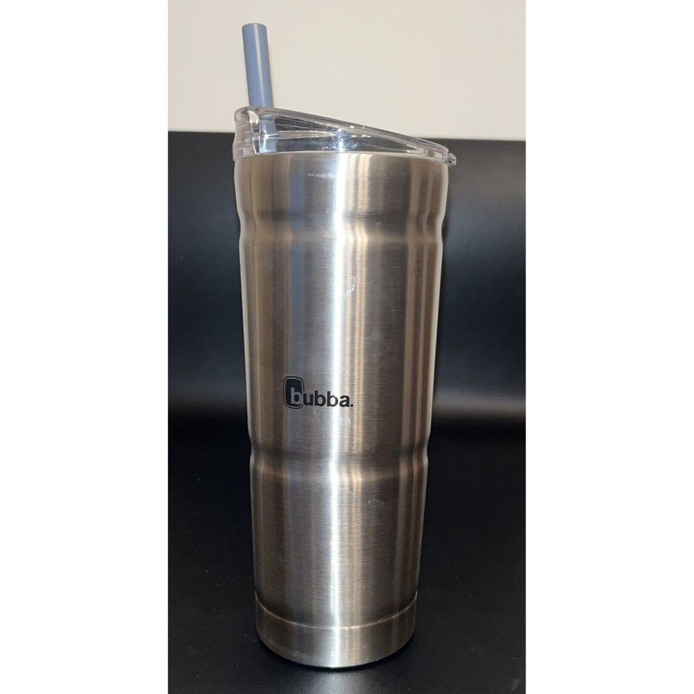 Bubba Vaccu Seal 24 oz Travel Tumbler Stainless Steel Clear Lid Gray Stir Straw